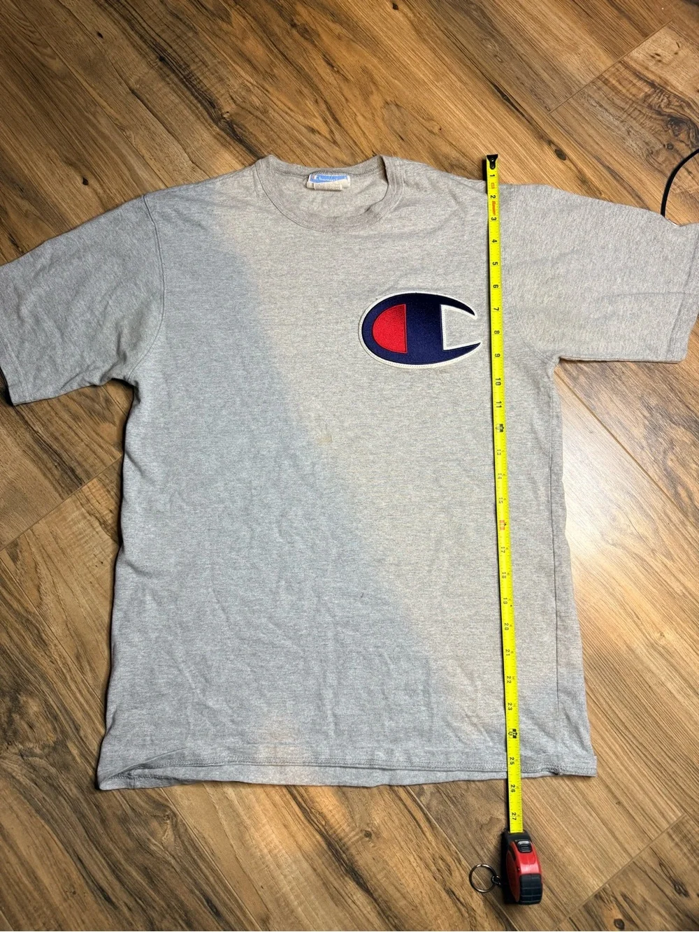 Champion Gray Tee with Navy & Red Crest Logo - Picture 1 of 3